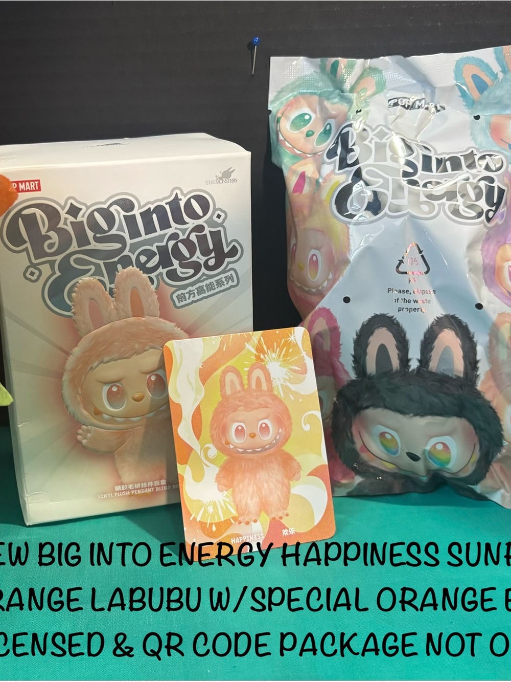 Confirmed Big Into Energy Orange Labubu Plush Package not open Licensed QR Code